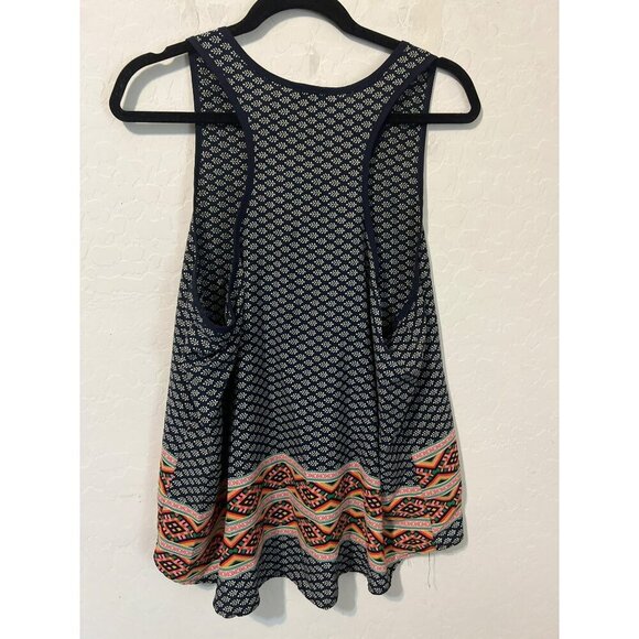 Zenobia Sz XL Black White Novelty Leaf Printed Tank Top Flowy Boho - Picture 5 of 7